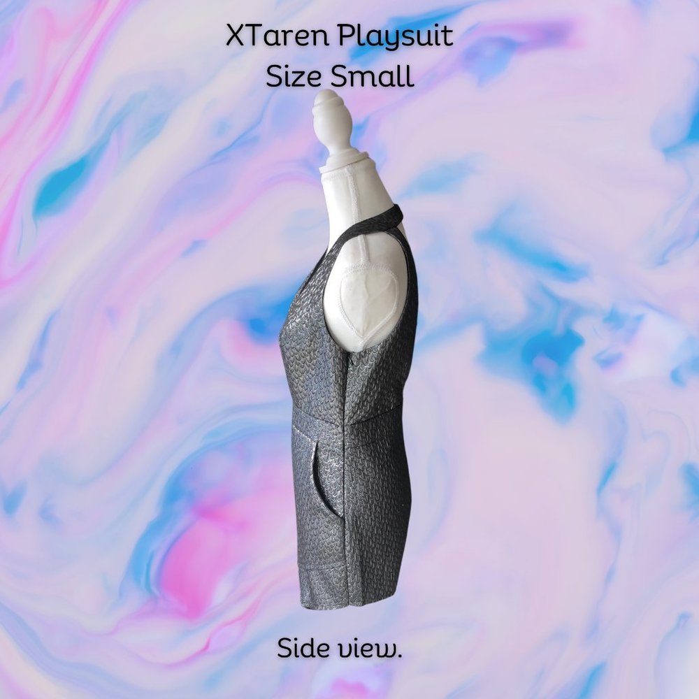 Gorgeous silver. self embossed playsuit. Size Small. - Picture 6 of 7